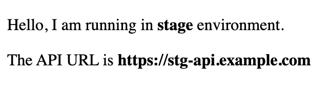 Hello, I am running in stage environment. The API URL is https://stg-api.example.com